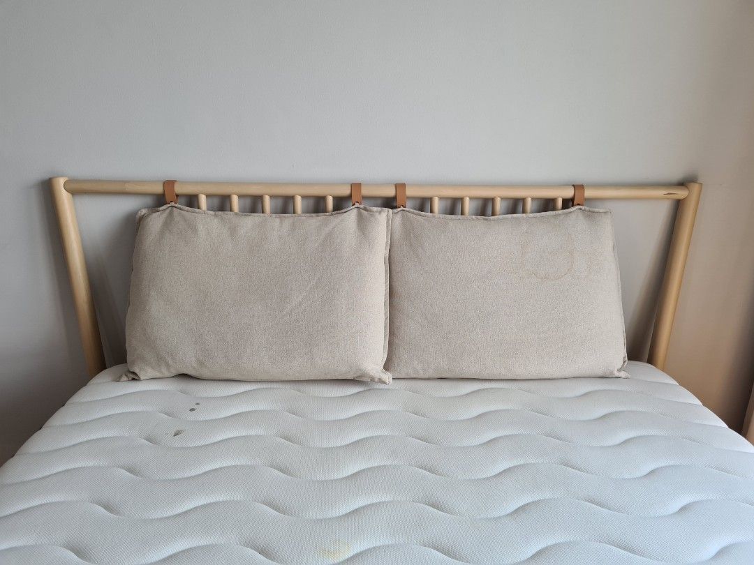 Queen size wooden Ikea bed "Bjorksnas" with mattress, Furniture & Home