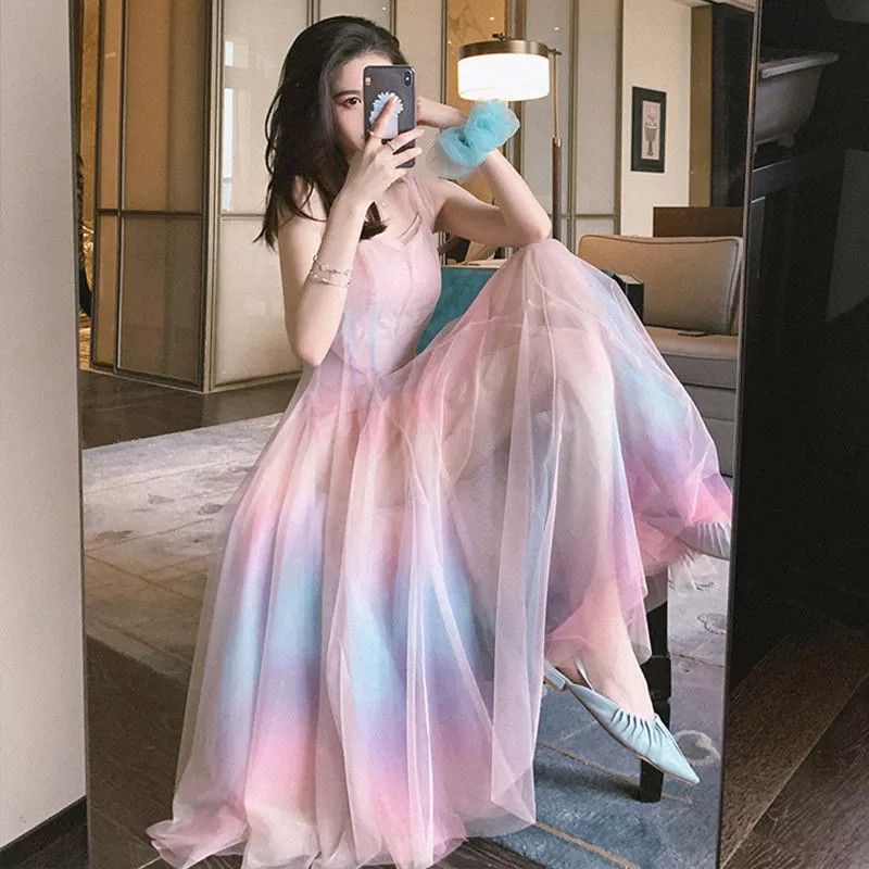 Rainbow mesh dress Women s Fashion Dresses Sets Dresses on