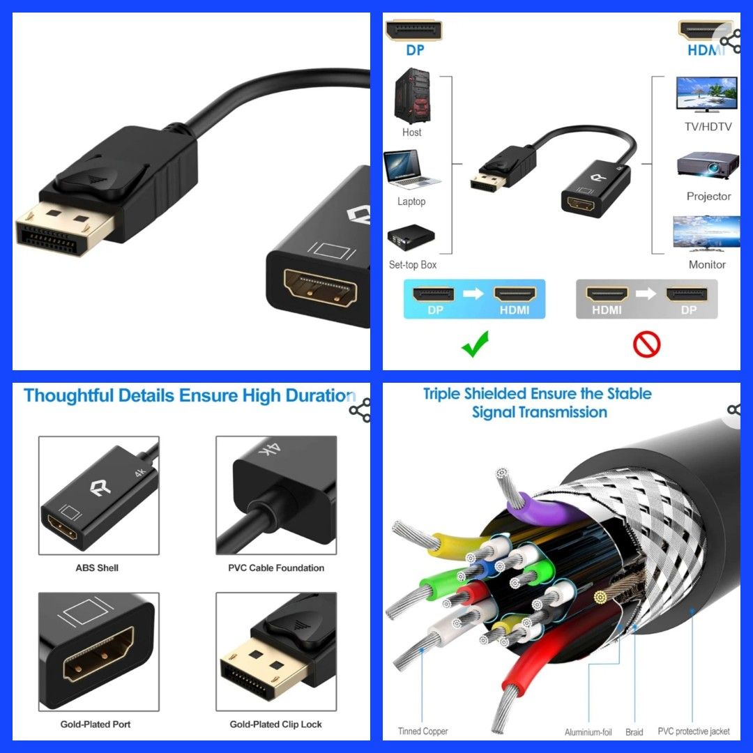 Rankie DisplayPort to DisplayPort Cable, DP to DP, 4K Resolution, 6 Feet,  Black