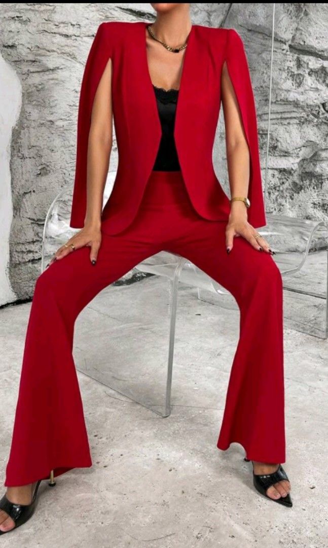 Red pants discount and blazer