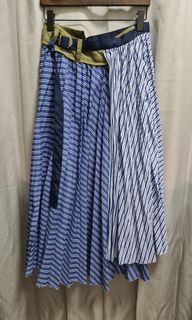 SACAI striped cotton poplin pleated skirt