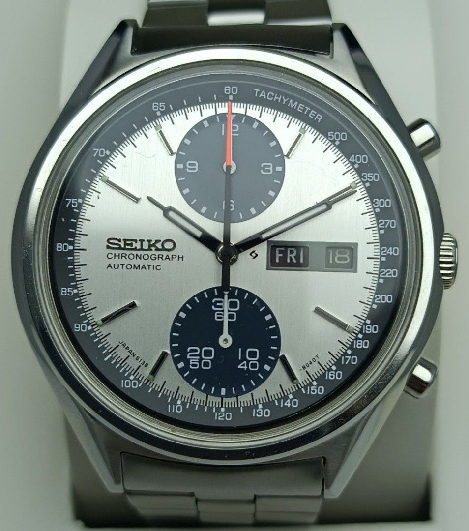 White Dial With Black Tachymeter Inner Dial Ring For Seiko Panda 6138-8020