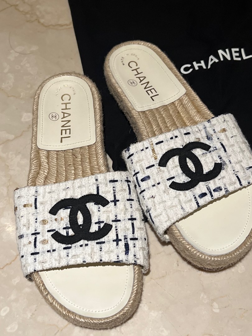 Chanel best sale tweed slides