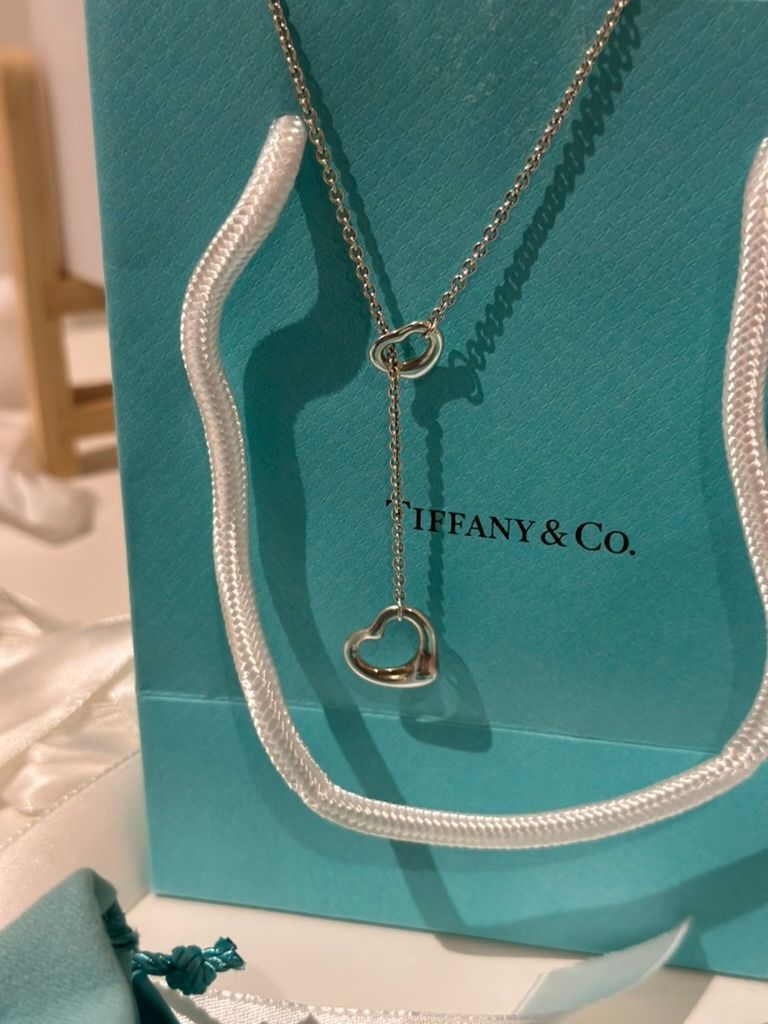 Tiffany Co. Elsa Peretti Open Heart Lariat Necklace in Silver