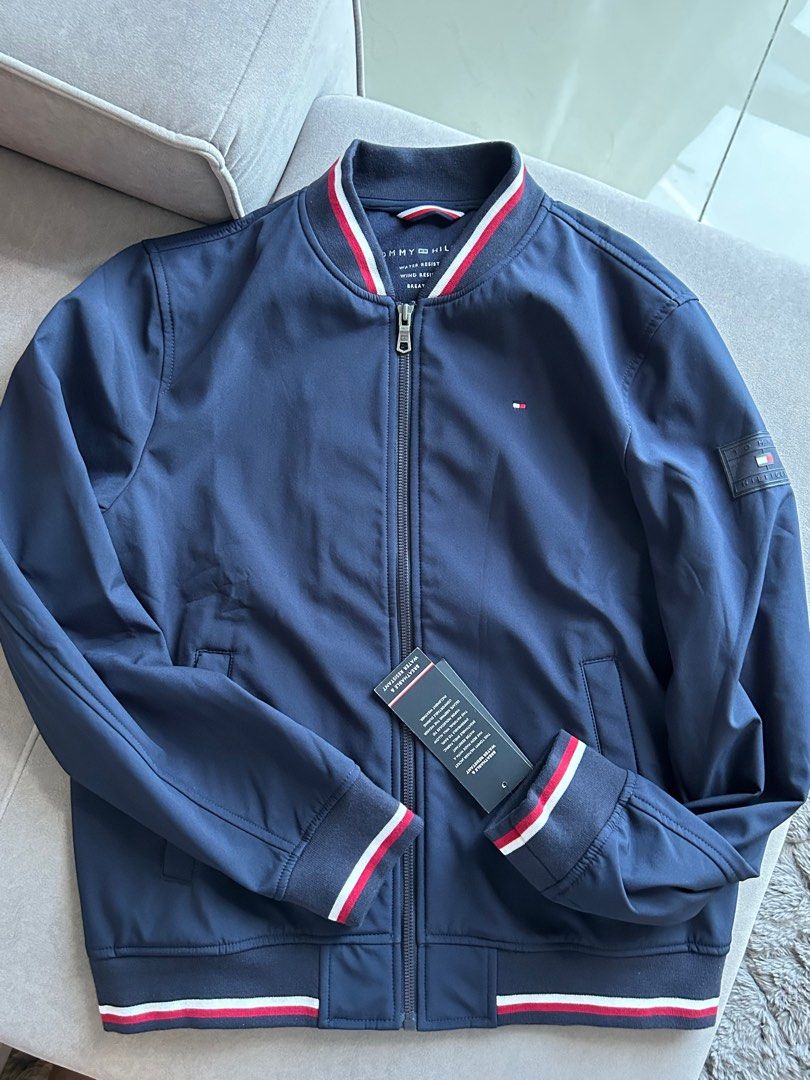 Tommy hilfiger men's lightweight varsity rib knit bomber jacket top