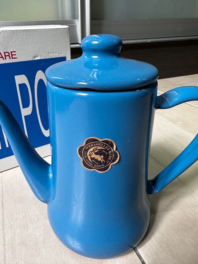 Tsuki Usagi Enamel Drip Coffee Slim Pot Blue 0.7L, TV & Home Appliances