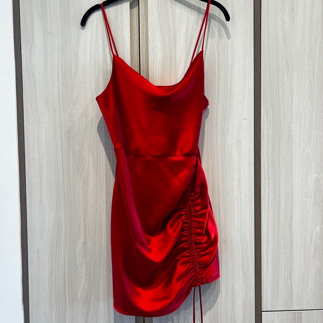 Zara red silk dress discount