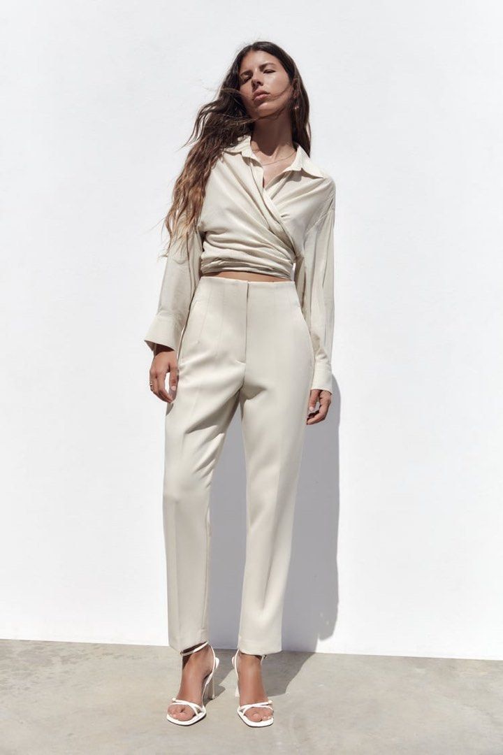 Zara High-Waist Trousers in oyster white, Women's Fashion, Bottoms