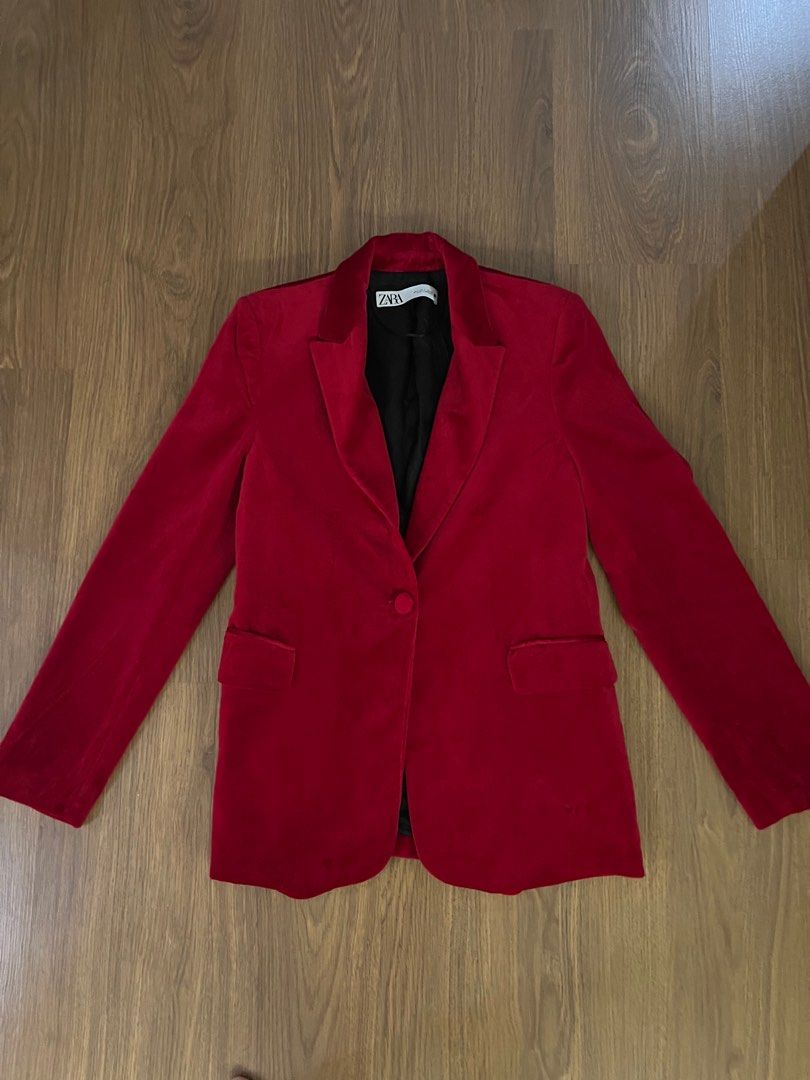 Zara red velvet jacket hot sale