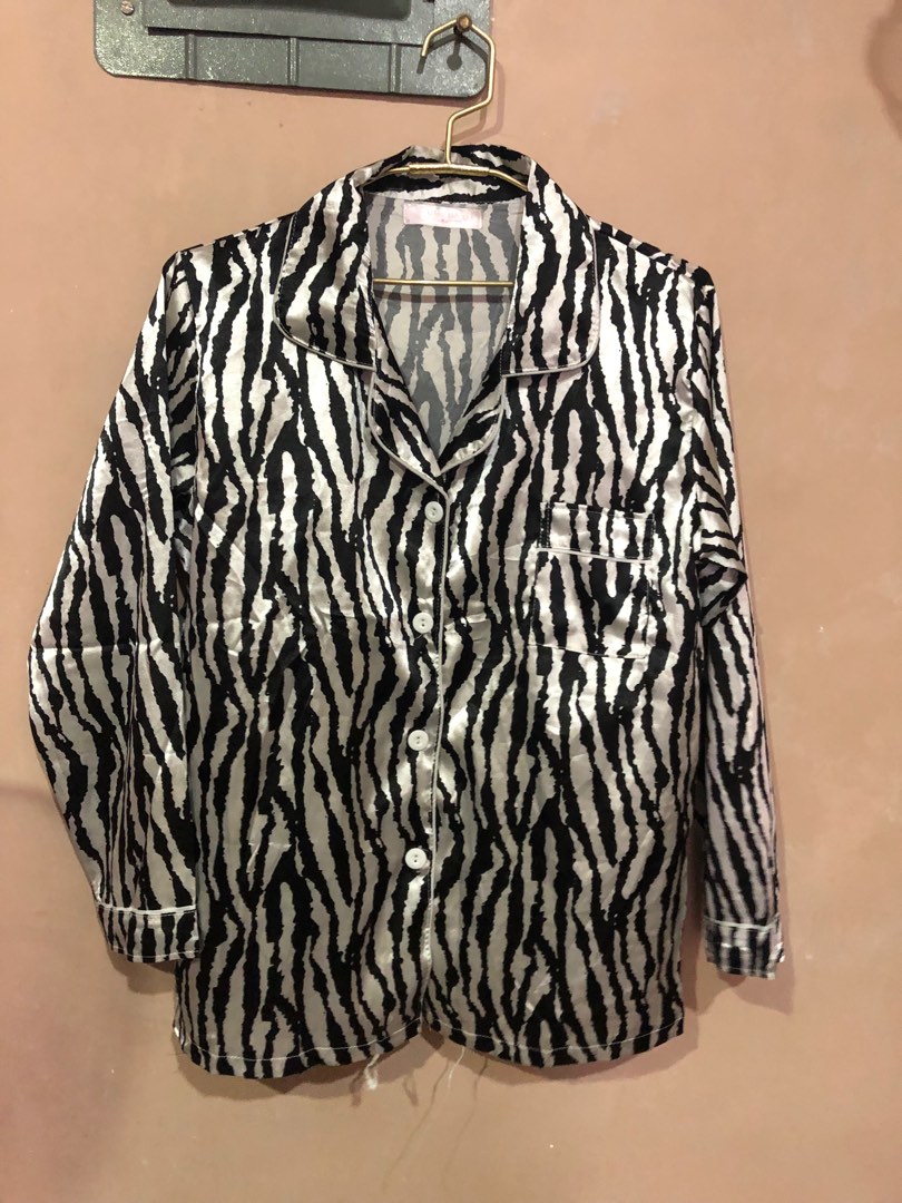 Zebra Print Silk Pajama Set, Men's Fashion, Tops & Sets, Sleep and