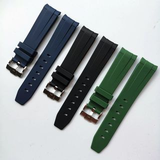 20mm Black Blue Green Curved Rubber Watch Strap
