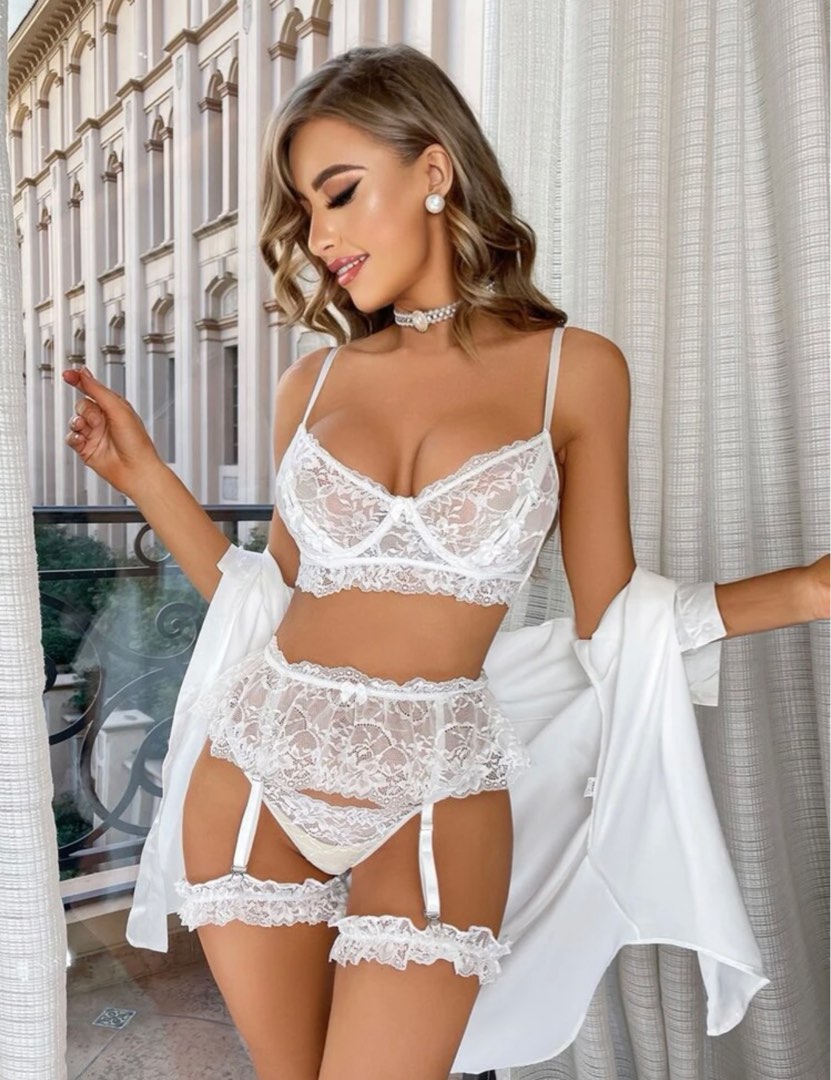 5 pcs floral lace underwire garter lingerie set, Women's Fashion, New  Undergarments & Loungewear on Carousell