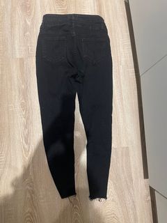 黑色雙釦牛仔抽鬚長褲 M