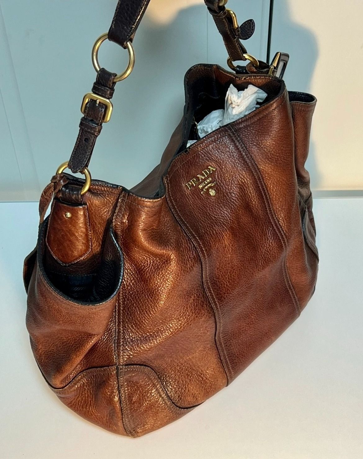 prada shoulder bag brown