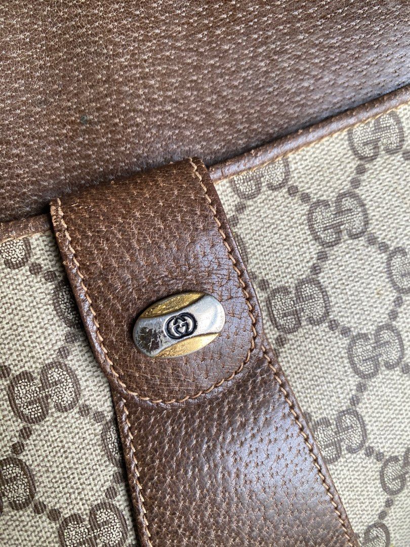 Authentic Gucci Vintage Handbag Shoulder Bag Purse GG Supreme PVC Leather Brown