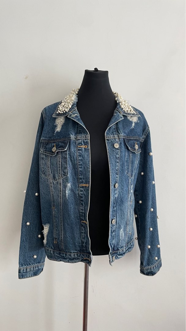 Denim Jacket Women Autumn Winter Beaded Loose Jean Jacket Single Breasted  Casual Jacket Coat black S : Amazon.co.uk: Fashion