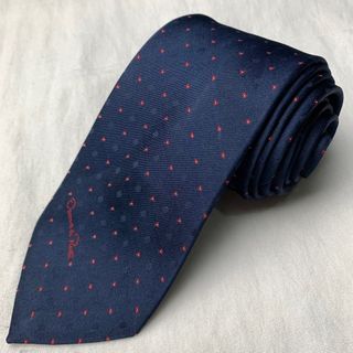 Oscar Dela Renta Blue polkadot narrow necktie