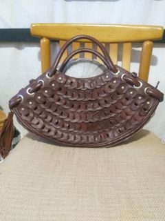 Brown boho woven leather bag