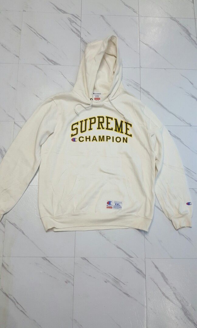 Supreme champion sale hoodie white