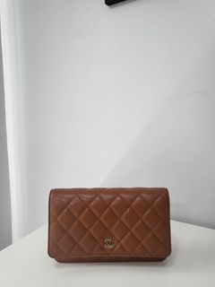 Chanel Classic Wallet on Chain 23A Brown Caviar and Light Gold Hardware (Microchip