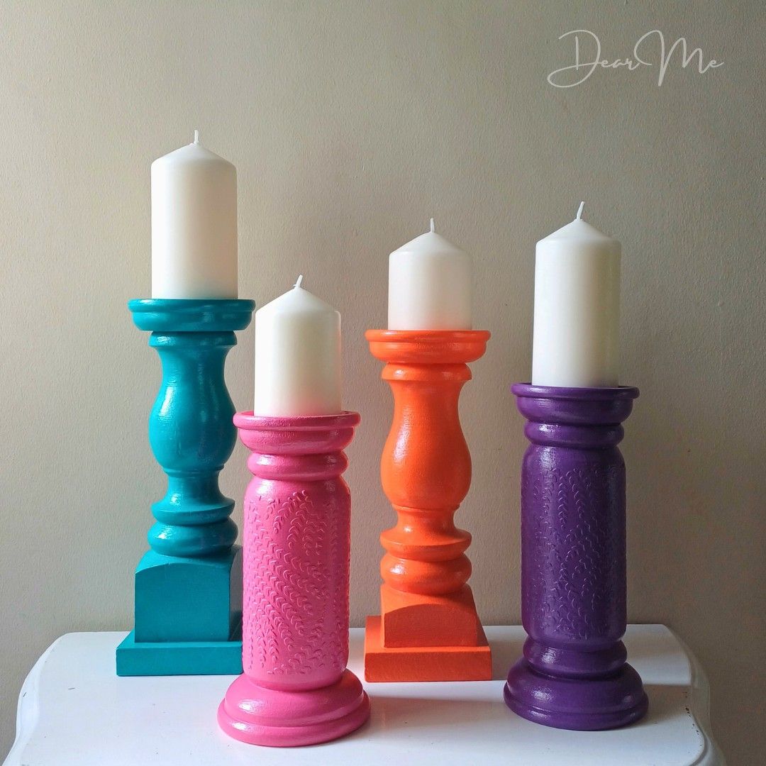 Colorful candelabra unique home decor finds (Category: Other Home Decor) located in Marikina City. Submitted by hellodear.me (Listing ID 1264963754, Image 1). Description: "Carribean Sea & Tangerine" Color: ■ Carribean Sea & Tangerine✨ (Sold as pair) P1,480 (set of 2) Optional: 2-piece Candle used in photo Price: P240 (2pcs).