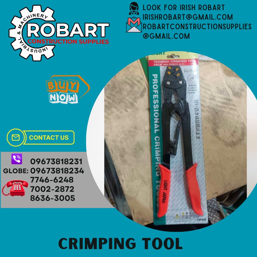 Crimping Tool (Category: Construction Tools & Equipment) located in Manila. Submitted by irishrobart_22 (Listing ID 1264809218, Image 1). Description: Crimping Tool Brand: Light Size: 5.5mm² - 22mm² SEND US MESSAGE FOR INQUIRIES ‼️‼️ LOOK FOR IRISH ROBART VBR : 0 9 6 7 3 8 1 8 2 3 1/ 0 9 6 7 3 8 1 8 2 3 4 LANDLINE 8-6 3 6 3 0 0 5 / 7 7 4 6 -6 2 4 8 / 7 0 0 2-2 8 7 2 GMAIL: I R I S H R O B A R T @ G M A I L . C O M Office Address: 1405 Yuseco St. 