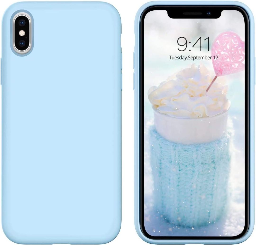 DUEDUE iPhone X Case iPhone Xs Case Liquid Silicone Soft Gel Rubber Slim  Cover with Microfiber Cloth Lining Cushion Shockproof Full Body Protective  Case for iPhone X/iPhone Xs, Baby Blue, Mobile Phones