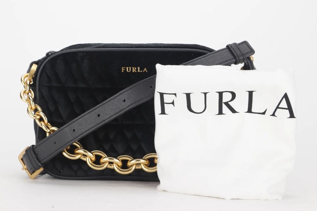 FURLA COMETA CROSSBODY MINI BLACK LEATHER GOLD HARDWARE WITH