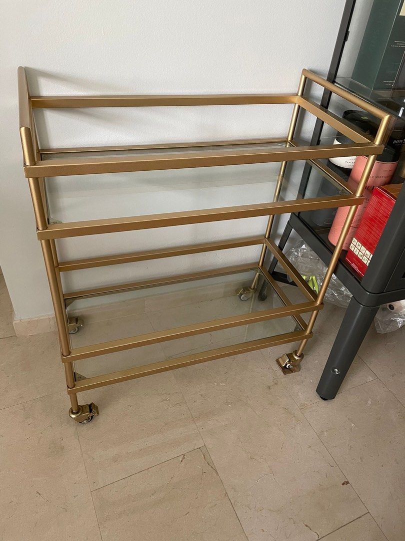 Gold rim transparent base trolley, Furniture & Home Living, Furniture ...