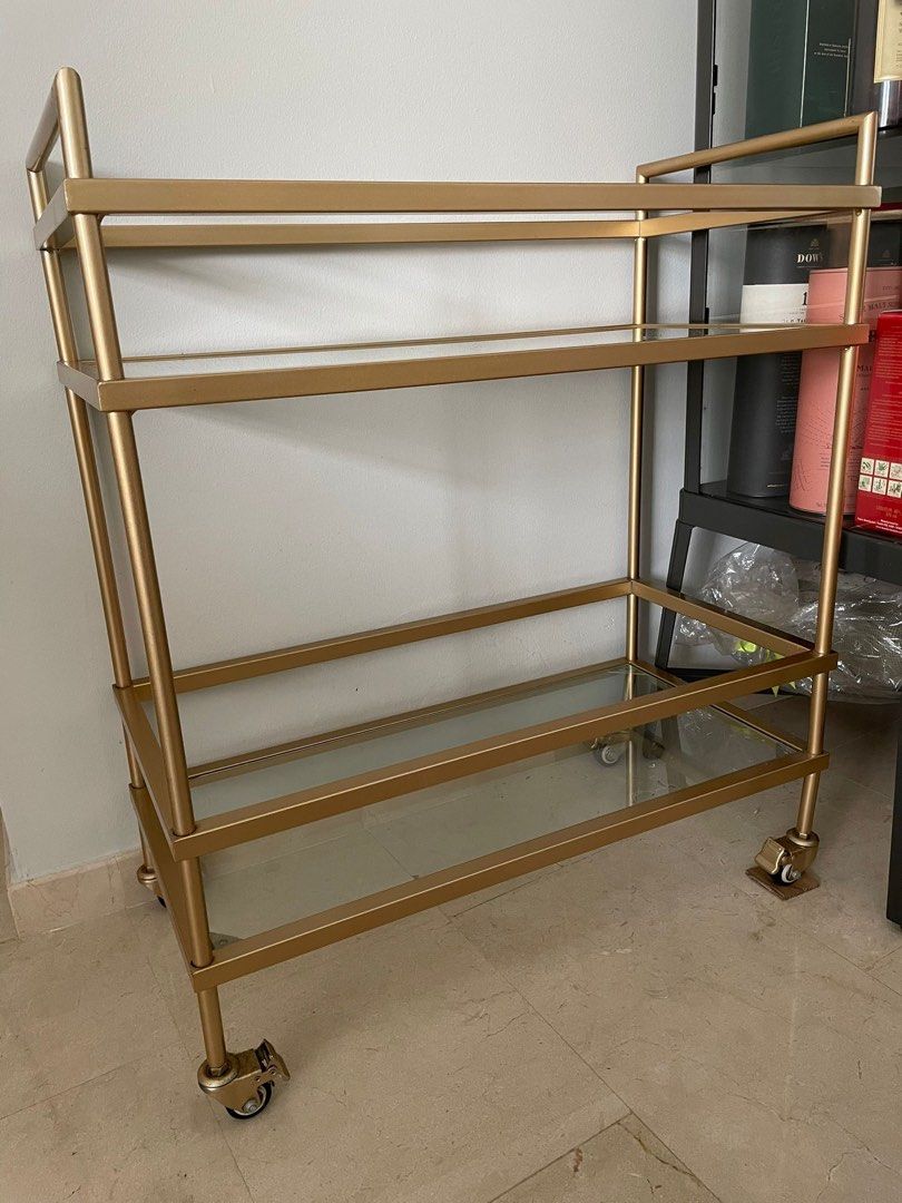 Gold rim transparent base trolley, Furniture & Home Living, Furniture ...