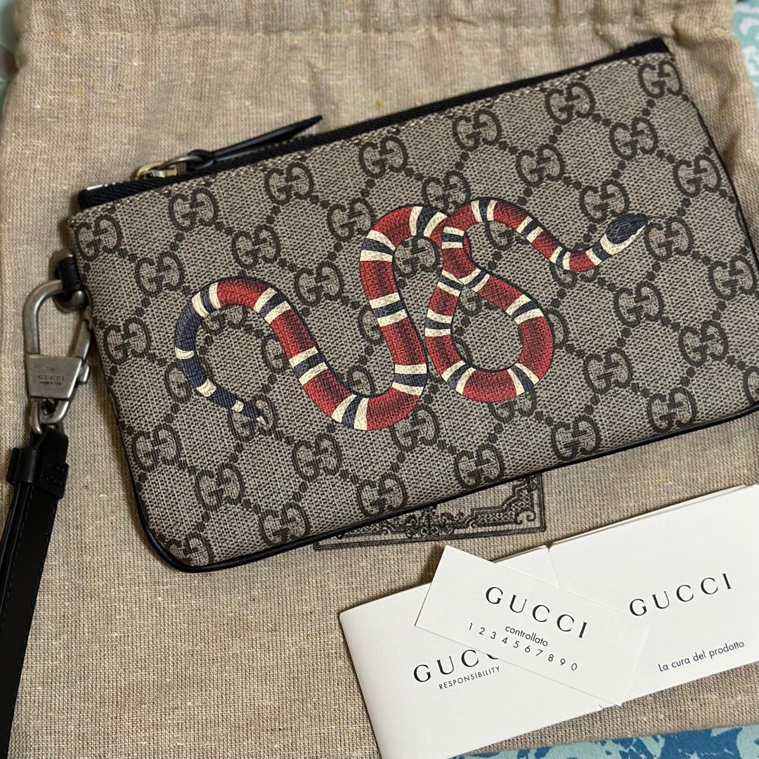 Gucci GG Kingsnake Zip Wristlet Pouch Luxury Bags Wallets on