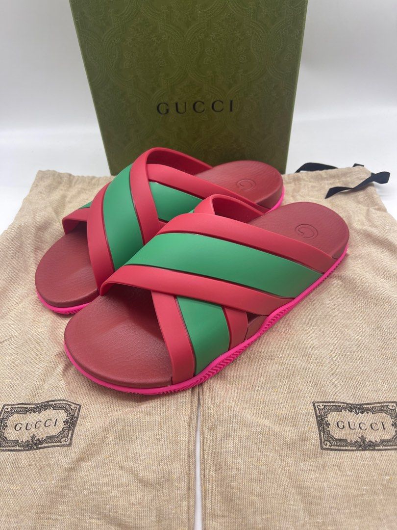 Gucci stripe rubber 2025 slide sandal red