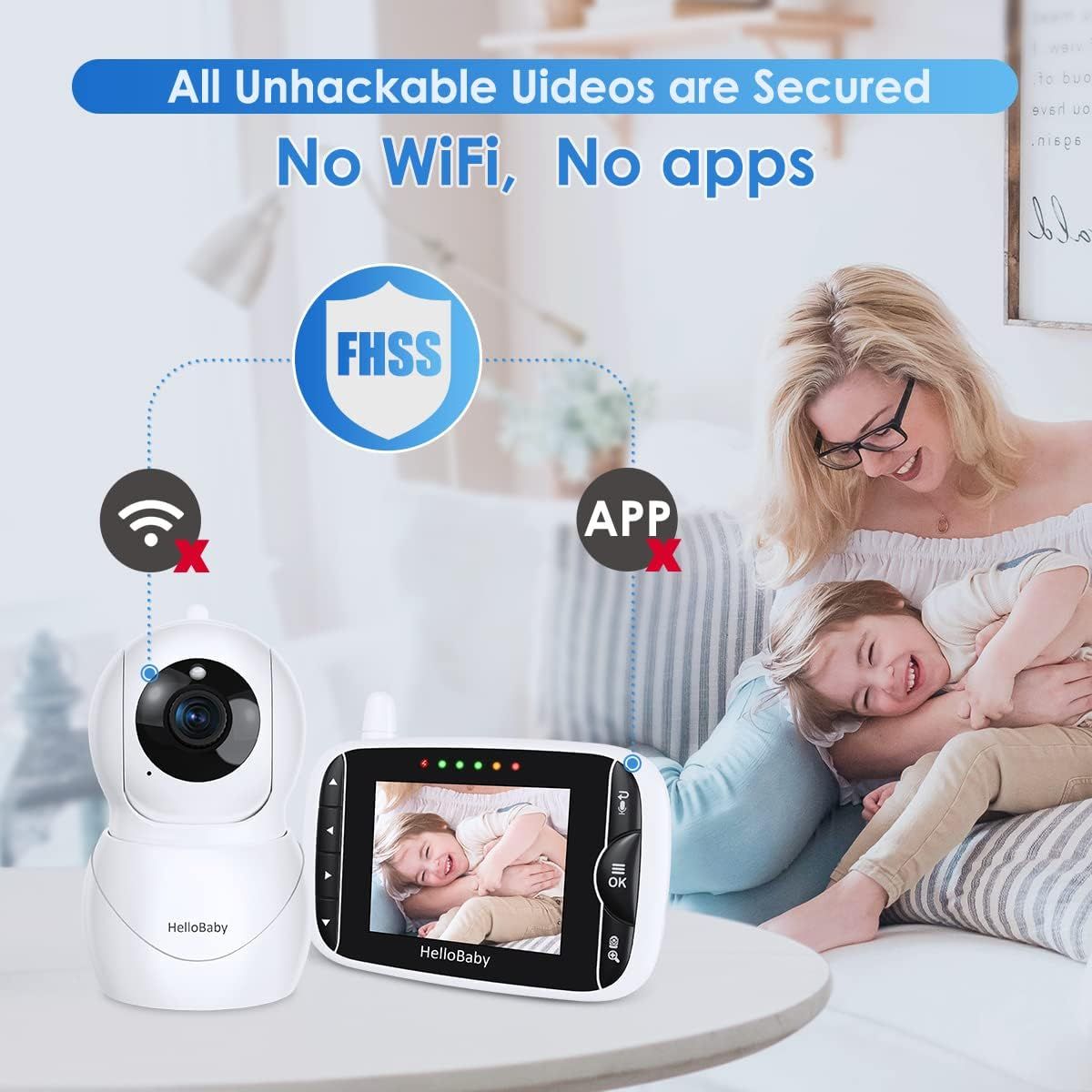 HelloBaby Baby Monitor with Remote Pan-Tilt-Zoom Camera and 3.2'' LCD  Screen, Infrared Night Vision (Black)