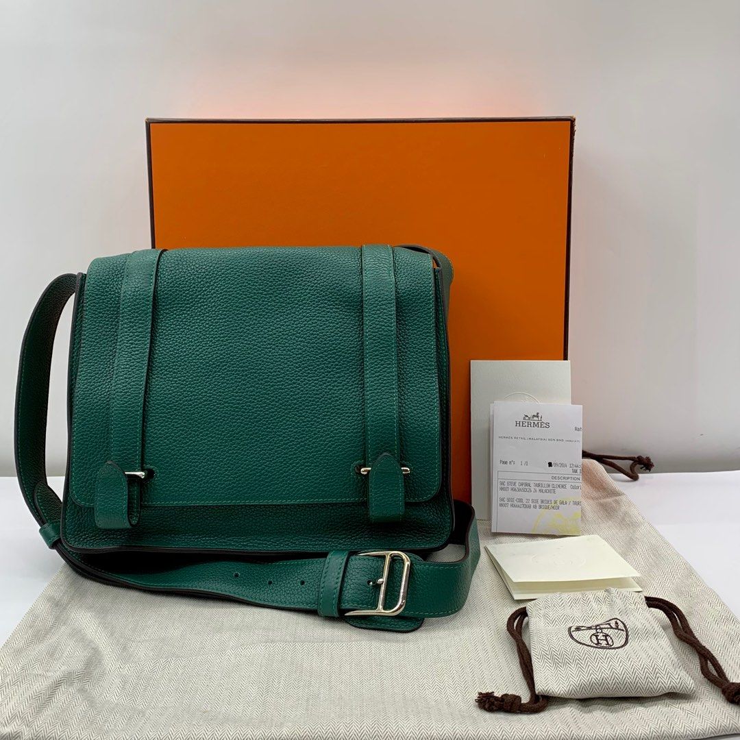 HERMES STEVE CAPORAL TAURILLON CLEMENCE MALACHITE SQUARE R STAMP MESSENGER BAG 237038231