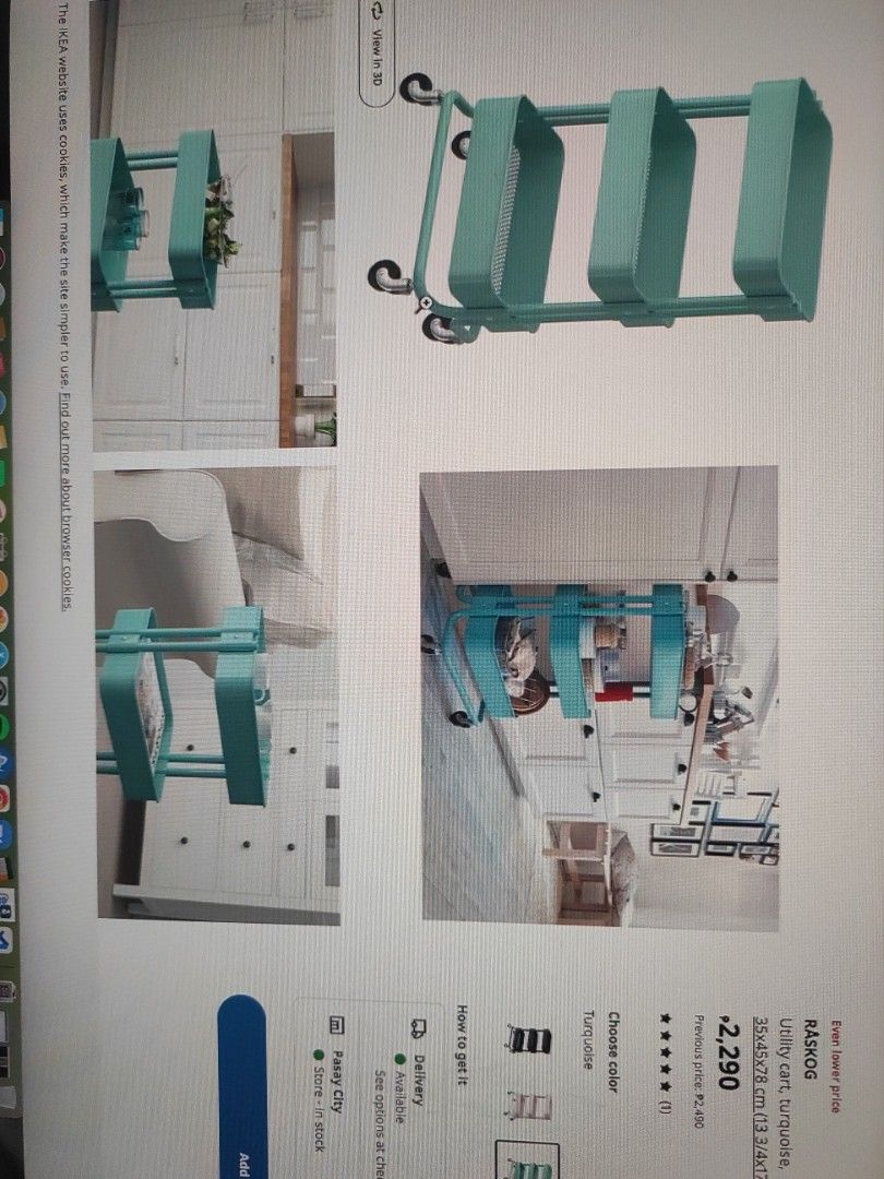 Ikea Raskog trolley turquoise, Furniture & Home Living, Furniture