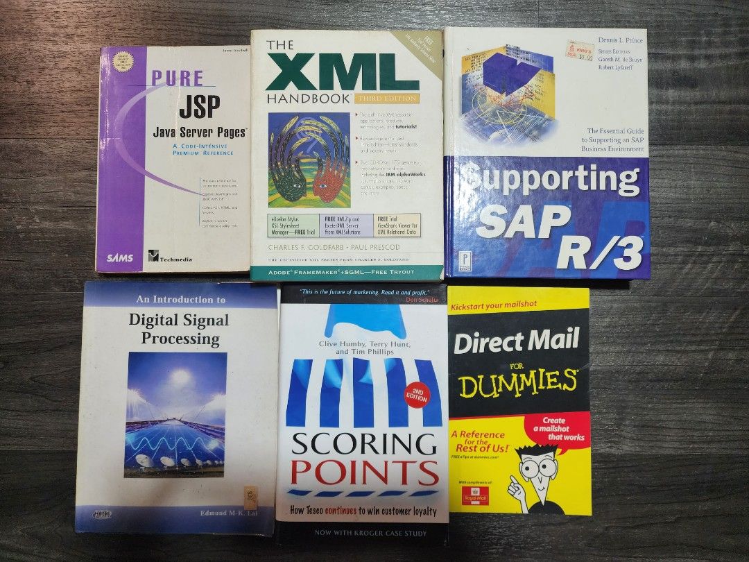 IT Technology Books Computer Engineering Computer Science (Category: Textbooks) located in Singapore. Submitted by mintshopper (Listing ID 1169479212, Image 1). Description: For the IT people..(some books have notes.. because I tried to be hardworking then.. ). price for each book is $2 (negotiable if you get more than 1!) 1. An Introduction to Digital Signal Processing - Edmund M-K. Lai ISBN 007-118960-2 (reserved) 2. Supporting SAP R/3 - Dennis