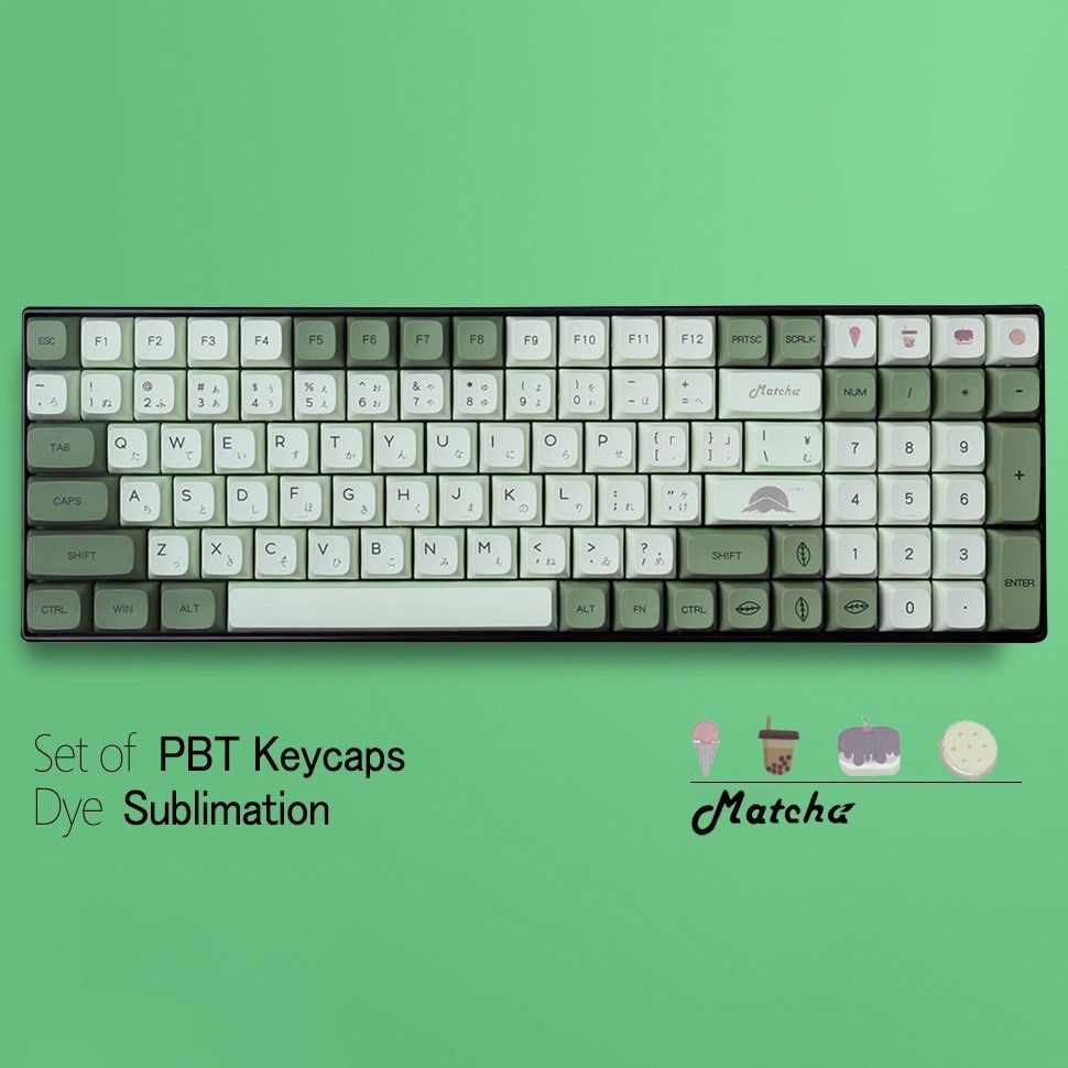 Japanese Matcha Keycaps 124 Keys (Category: Computer Keyboard) located in Pasig City. Submitted by unelixir (Listing ID 1264897885, Image 2). Description: RFS: Never been used. Prefer without the JPN letters..