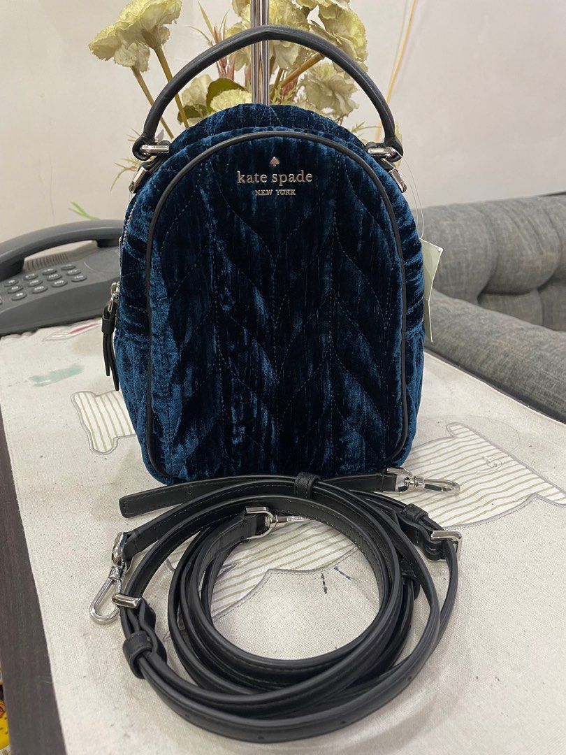 Kate spade blue velvet backpack on sale