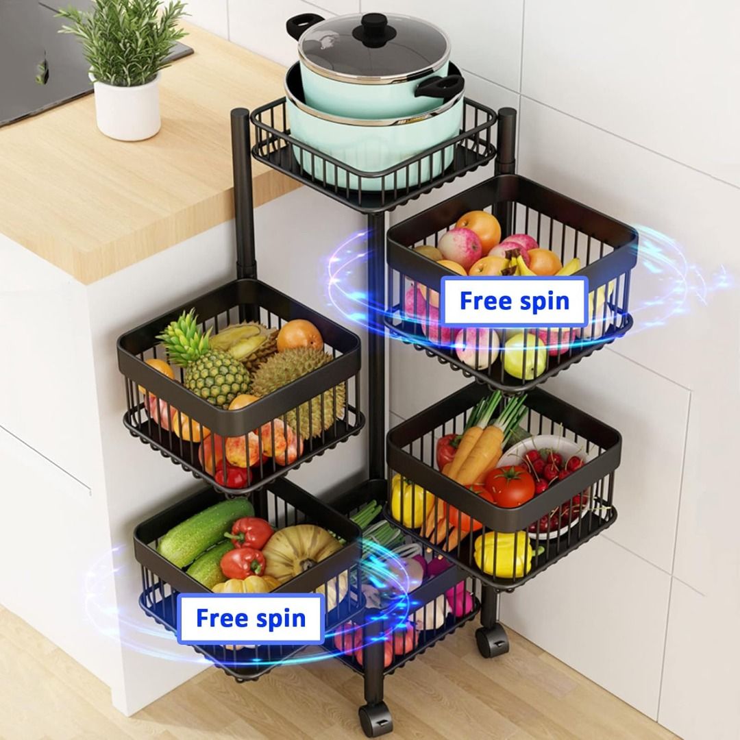 Kitchen Rotating Rack Storage Shelf Fruit Vegetable Metal Storage