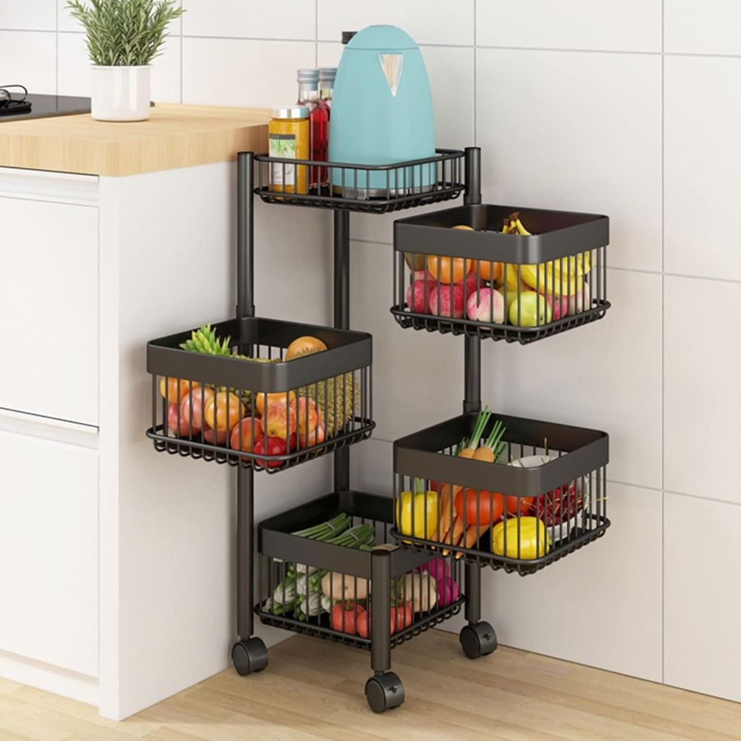 Kitchen Rotating Rack Storage Shelf Fruit Vegetable Metal Storage