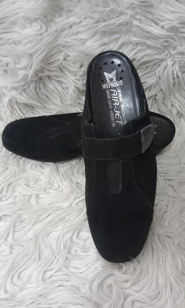 MEPHISTO Women s Air Jet Nubuck Black Leather Comfort Shoes Mules