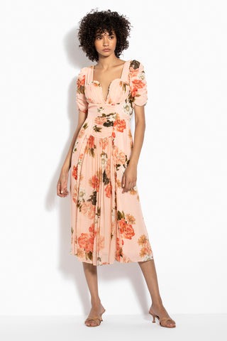 Nicholas floral ruched dress sale
