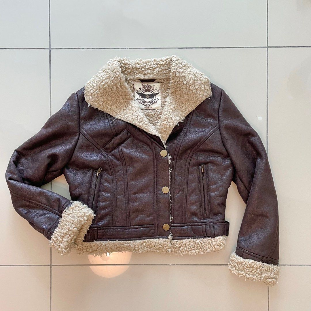 ZARA Faux Leather Fleece Collar Aviator Jacket, Women's Fashion, Coats,  Jackets and Outerwear on Carousell