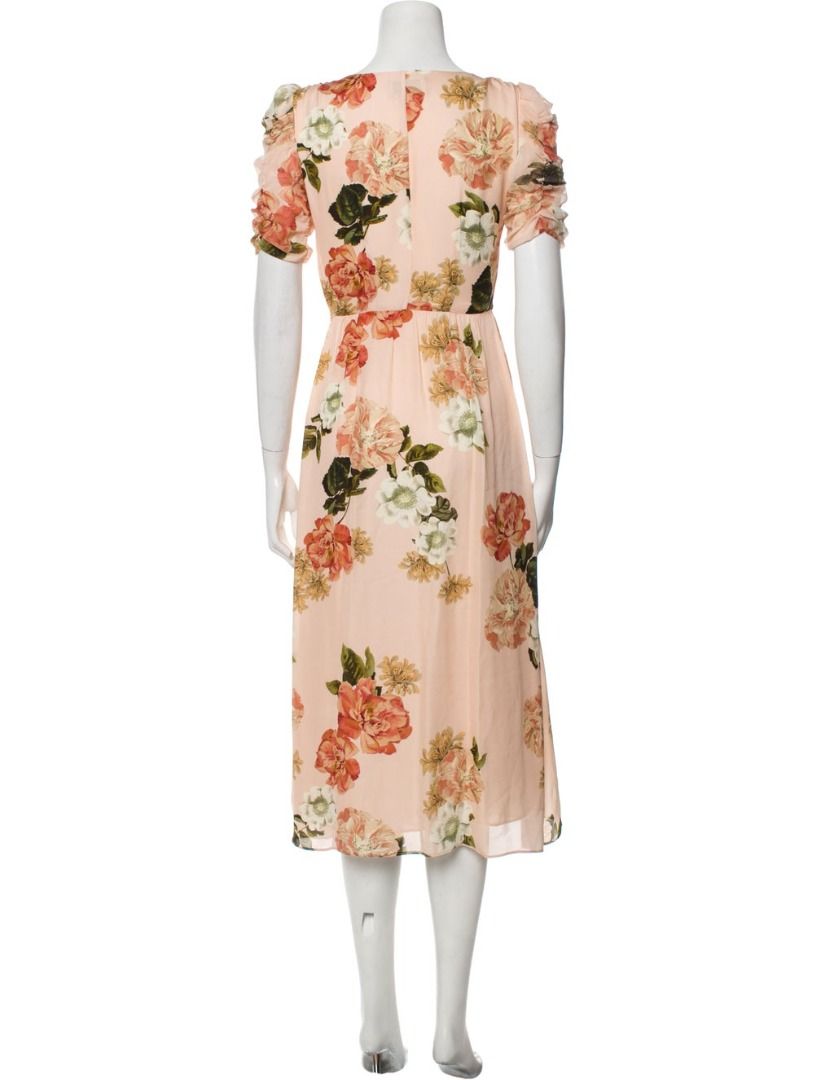 NICHOLAS Ruffle Trimmed Ruched Floral Print Silk Georgette Midi Dress Women s Fashion Dresses Sets Dresses on Carousell