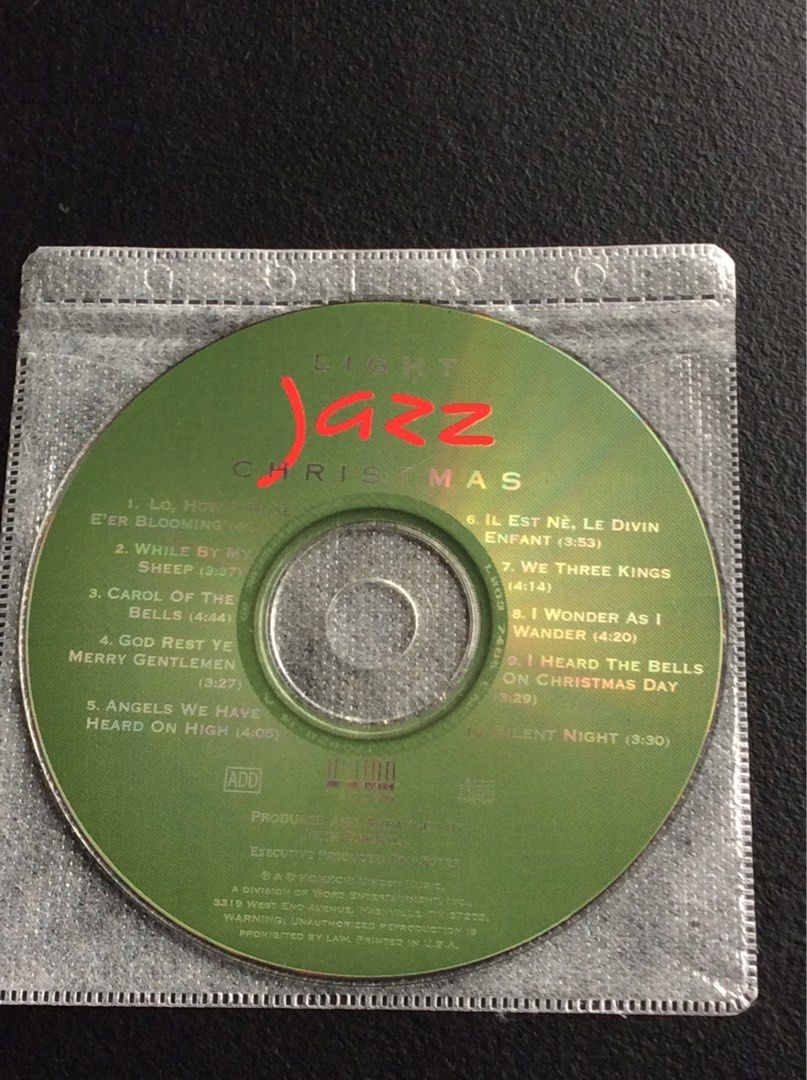 (NO CASE, CD ONLY) Light Jazz Christmas (Category: CDs & DVDs) located in Cavite. Submitted by hellomiming (Listing ID 1264952376, Image 1). Description: (NO CASE, CD ONLY) Light Jazz Christmas ▪️Used. May have minor scratches but working well. ▪️Original CD but NO ORIGINAL CASING. ▪️Was stored in a CD File Album so NO ORIGINAL CASING. CD ONLY. ▪️WILL SHIP IN A CD SLEEVE. FAQs: ✅LAST PRICE POSTED. FIRM ON PRICE POSTED! Please do not offer or ask 