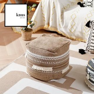Ottoman Stool Pouf ROAST Cube Square embroidered tassle with pillow core 37x37x35cm