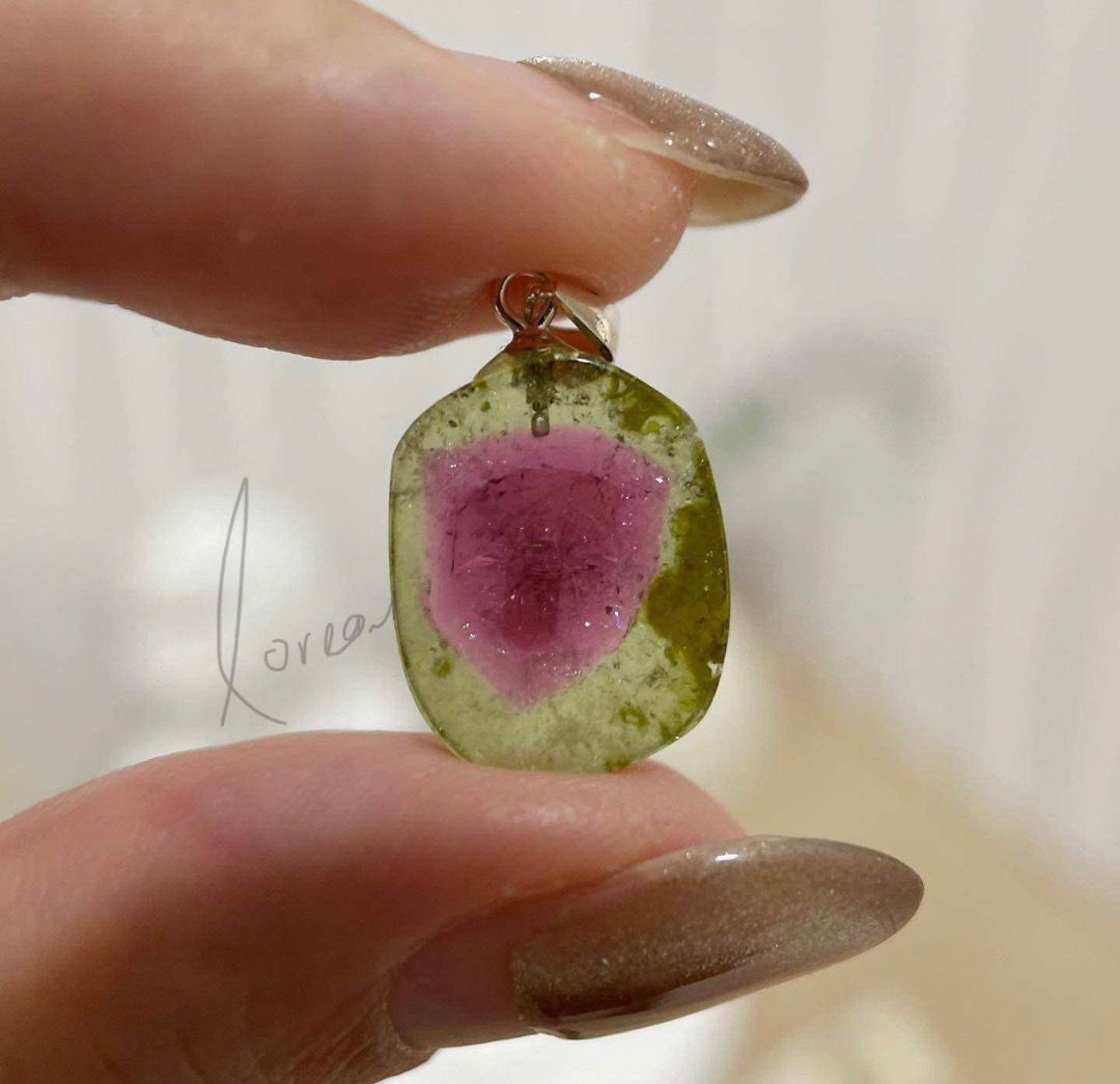 NATURAL GENUINE Premium Watermelon Tourmaline Sliced Pendant