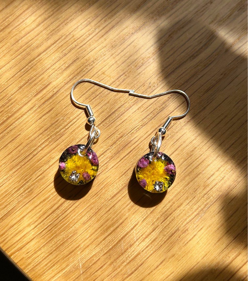 Purple and yellow baby s breath earrings
