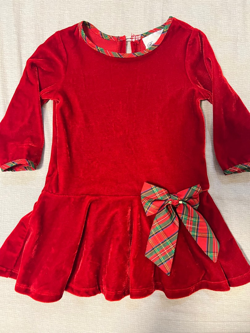 IGirlDress Little Girls Velvet Plaid Holiday Dress - Red & Black Christmas Dress 3 Months To 12 Years