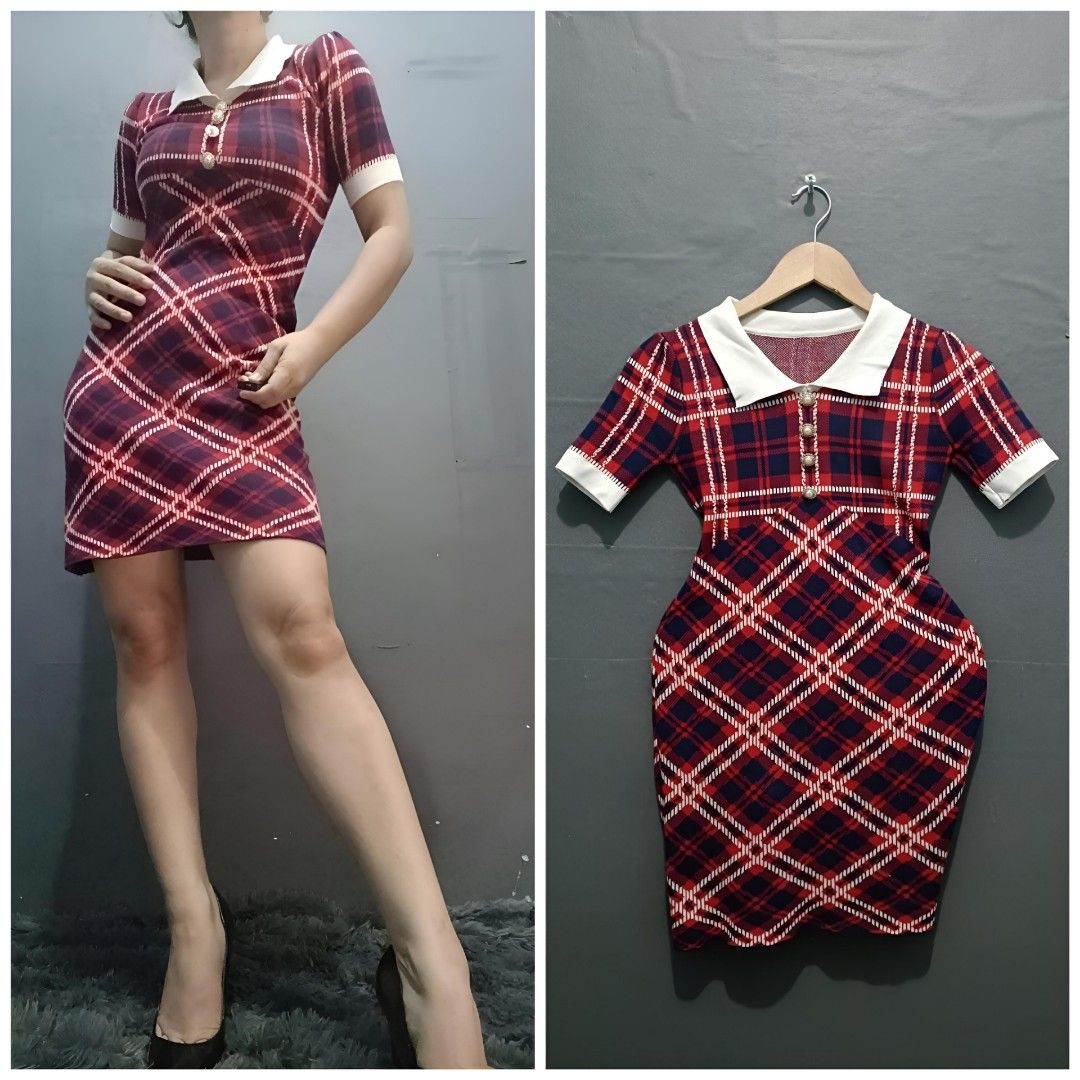 princess polly baby blue dress Sweet Society Red & Black Checkered Bib Collar Mini Dress